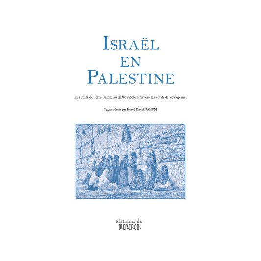 Couverture du livre Israël en Palestine : Récits de voyageurs en Terre-Sainte au XIXᵉ siècle de Hervé David Nahum, ouvrage riche d’archives anciennes et coloré par des récits de voyage variés sur la communauté juive en Palestine.
